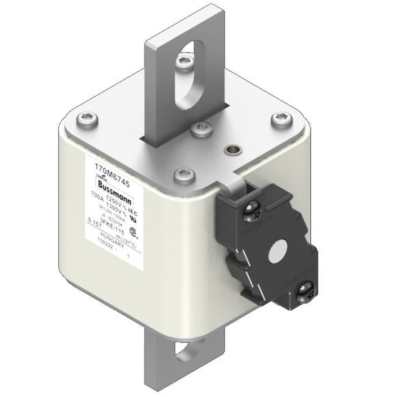 Bussmann. Предохранитель, высокая скорость, 700 A, AC 1250 V, size 3, 76 x 92 x 159 мм, aR, IEC, UL, одинарный индикатор - 170M6745