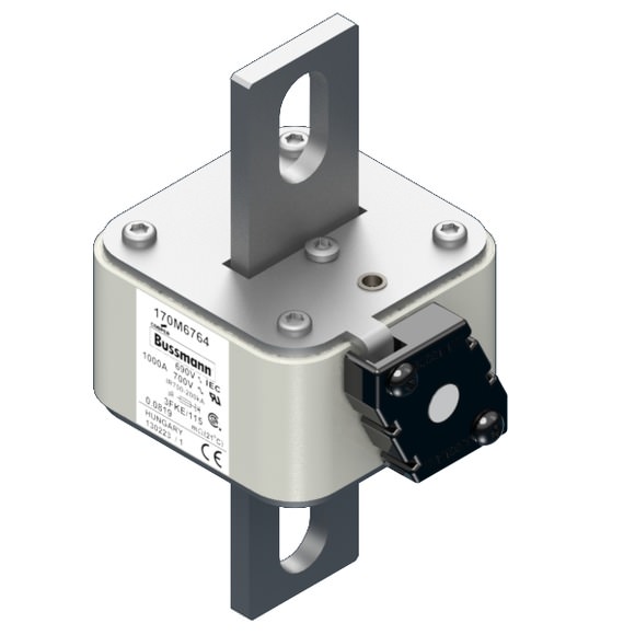 Bussmann. Предохранитель, высокая скорость, 1000 A, AC 690 V, size 3, 76 x 92 x 139 мм, aR, IEC, UL, одинарный индикатор - 170M6764
