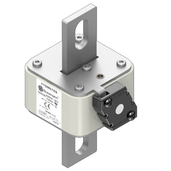 Bussmann. Предохранитель, высокая скорость, 1600 A, AC 690 V, size 3, 76 x 92 x 139 мм, aR, IEC, UL, одинарный индикатор - 170M6769