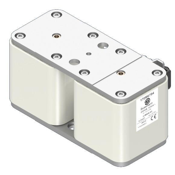 Bussmann. Предохранитель, высокая скорость, 2200 A, AC 1250 V, 2 x size 3, 74 x 52 x 167 мм, aR, IEC, одинарный индикатор - 170M6827