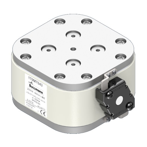 Bussmann. Предохранитель, высокая скорость, 2500 A, AC 660 V, size 4, 120 x 105 x 59 мм, aR, IEC, одинарный индикатор - 170M7043