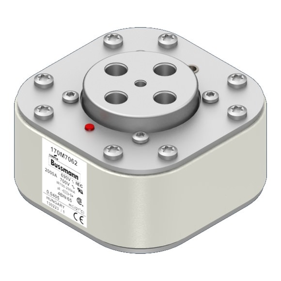 Bussmann. Предохранитель, высокая скорость, 2000 A, AC 690 V, size 4, 67 x 105 x 105 мм, aR, IEC, одинарный индикатор - 170M7062
