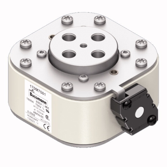 Bussmann. Предохранитель, высокая скорость, 1600 A, AC 690 V, size 4, 105 x 120 x 67 mm, aR, IEC, UL, single indicator - 170M7081