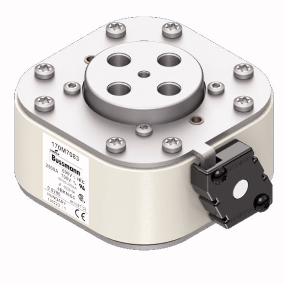 Bussmann. Предохранитель, высокая скорость, 2500 A, AC 690 V, size 4, 105 x 120 x 67 mm, aR, IEC, UL, single indicator - 170M7083