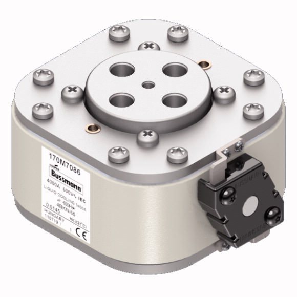 Bussmann. Предохранитель, высокая скорость, 4000 A, AC 600 V, size 4, 105 x 120 x 67 mm, aR, IEC, UL, single indicator - 170M7086