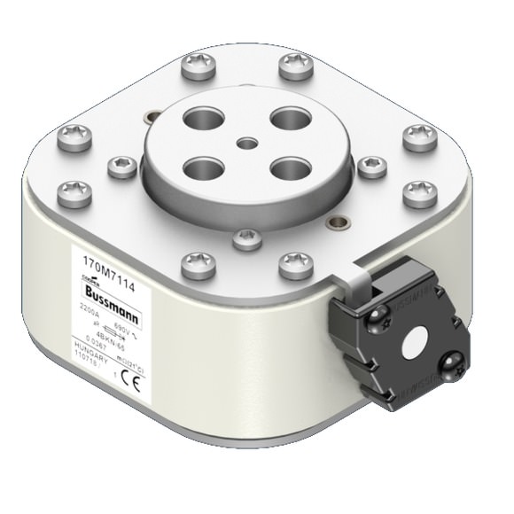 Bussmann. Предохранитель, высокая скорость, 2200 A, AC 690 V, size 4, 105 x 120 x 67 мм, aR, IEC, одинарный индикатор - 170M7114