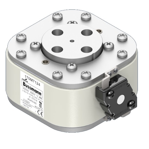 Bussmann. Предохранитель, высокая скорость, 1400 A, AC 690 V, size 4, 105 x 120 x 67 мм, aR, IEC, одинарный индикатор - 170M7120