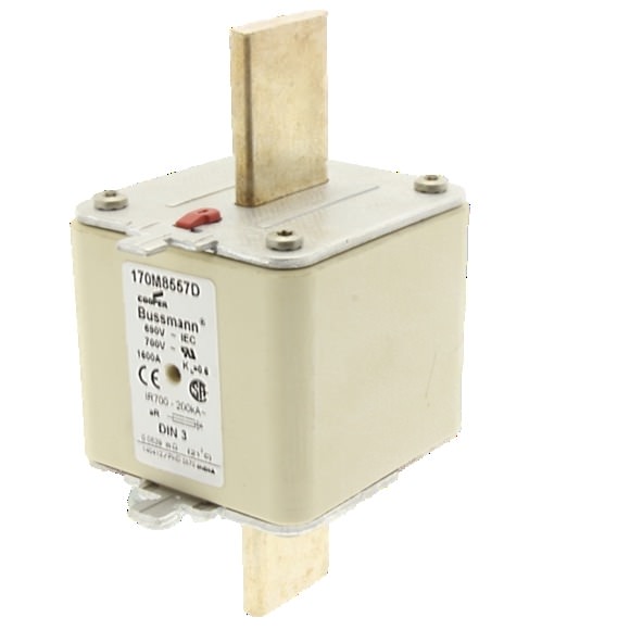 Bussmann. Предохранитель, высокая скорость, 1600 A, перем. ток 690 В, DIN 3, aR, DIN, IEC, двойной индикатор, токоведущие зажимные язычки - 170M8557D