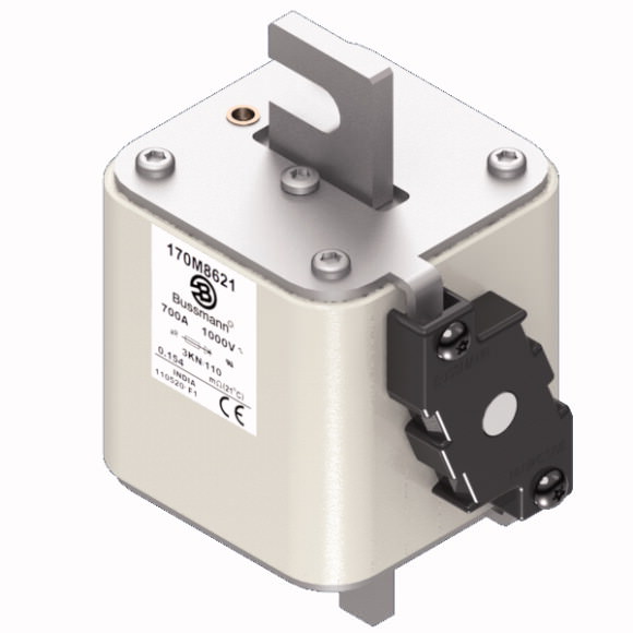 Bussmann. Предохранитель, высокая скорость, 700 A, AC 1000 V, DIN 3, 74 x 92 x 138 mm, aR, DIN, IEC, single indicator - 170M8621