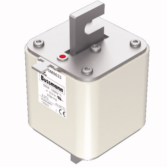 Bussmann. Предохранитель, высокая скорость, 500 A, AC 1000 V, DIN 3, 74 x 90 x 139 mm, aR, DIN, IEC, single indicator - 170M8633