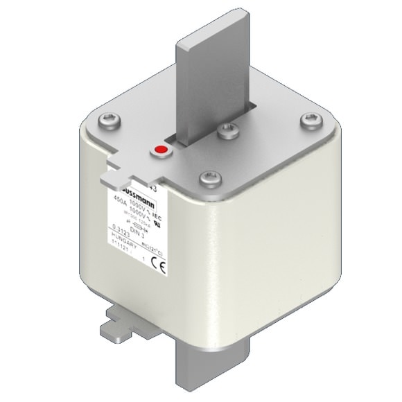 Bussmann. Предохранитель, высокая скорость, 450 A, AC 1000 V, DIN 3, 90 x 75 x 150 мм, aR, DIN, IEC, одинарный индикатор - 170M8643