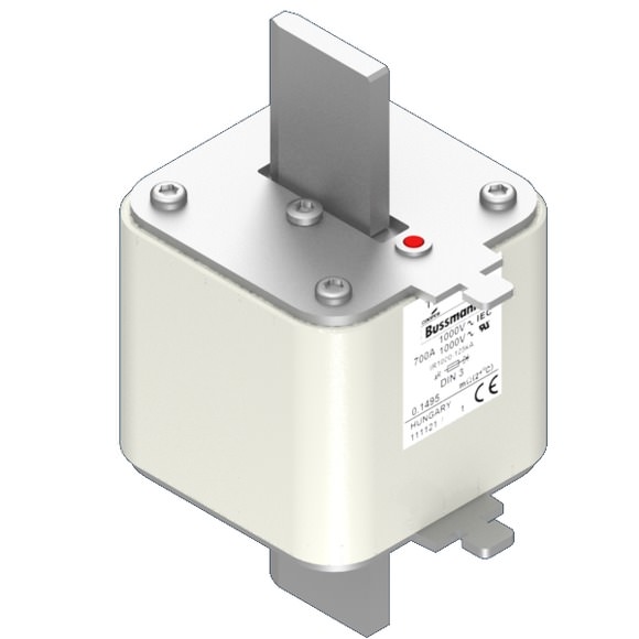 Bussmann. Предохранитель, высокая скорость, 700 A, AC 1000 V, DIN 3, 90 x 75 x 150 мм, aR, DIN, IEC, одинарный индикатор - 170M8646