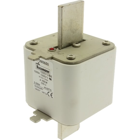Bussmann. Предохранитель, высокая скорость, 1000 A, AC 1000 V, DIN 3, 90 x 75 x 150 мм, aR, DIN, IEC, одинарный индикатор - 170M8650