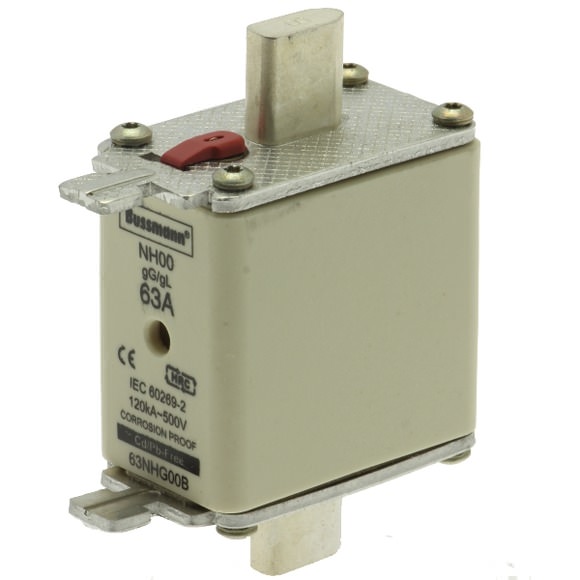 Bussmann. Предохранитель, низкое напряжение, 63 A, AC 500 V, NH00, gL/gG, IEC, dual indicator - 63NHG00B