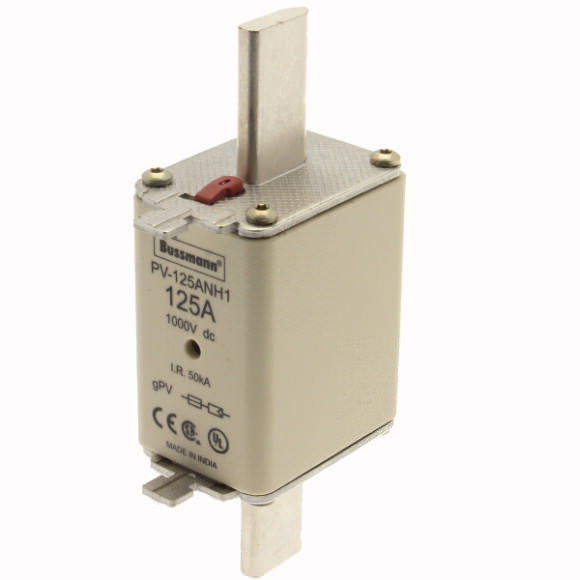 Bussmann. Предохранитель, высокая скорость, 125 A, DC 1000 V, NH1, gPV, UL PV, UL, IEC, dual indicator - PV-125ANH1