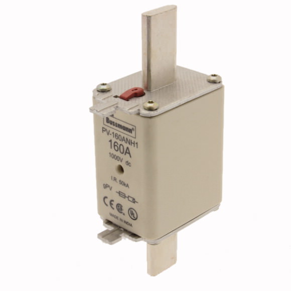 Bussmann. Предохранитель, высокая скорость, 160 A, DC 1000 V, NH1, gPV, UL PV, UL, IEC, dual indicator - PV-160ANH1