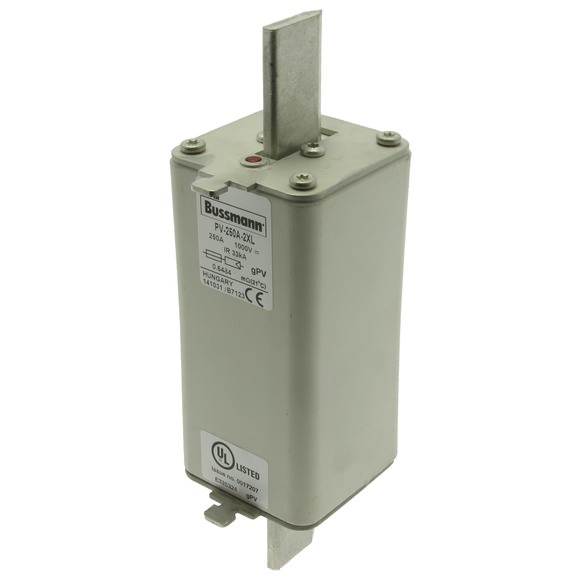 Bussmann. Предохранитель, высокая скорость, 250 A, DC 1500 V, 2XL, 61 x 205 mm, gPV, IEC, UL, с индикатором - PV-250A-2XL-15