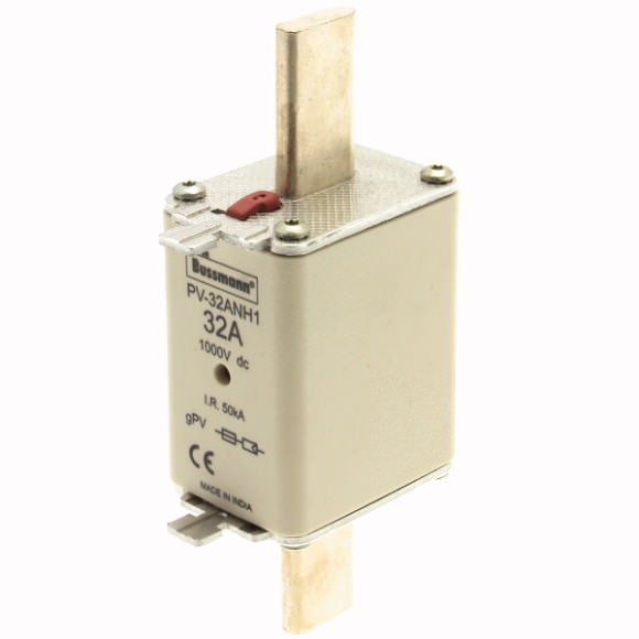 Bussmann. Предохранитель, высокая скорость, 32 A, DC 1000 V, NH1, gPV, UL PV, UL, IEC, dual indicator - PV-32ANH1