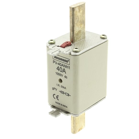 Bussmann. Предохранитель, высокая скорость, 40 A, пост. ток (DC) 1000 В, NH1, gPV, UL PV, UL, IEC, двойной индикатор, токоведущие зажимные язычки - PV-40ANH1
