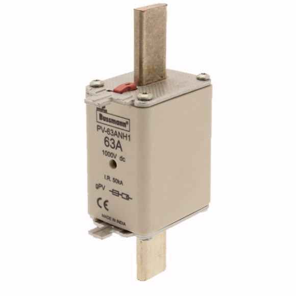 Bussmann. Предохранитель, высокая скорость, 63 A, DC 1000 V, NH1, gPV, UL PV, UL, IEC, dual indicator - PV-63ANH1