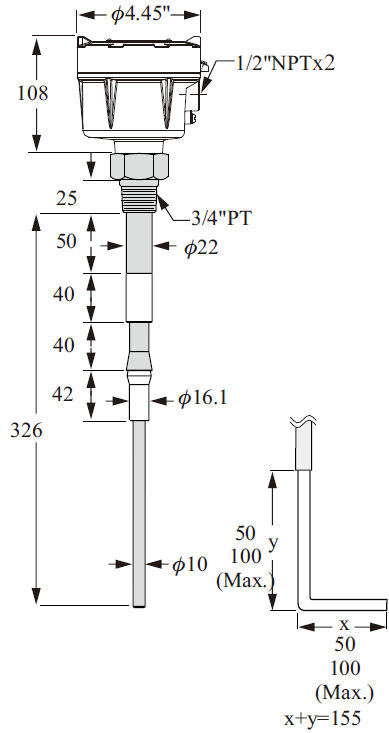 Уровнемер радиочастотной проводимости емкостный для твердых и жидких тел высокая температура SB series FineTek Co., Ltd.