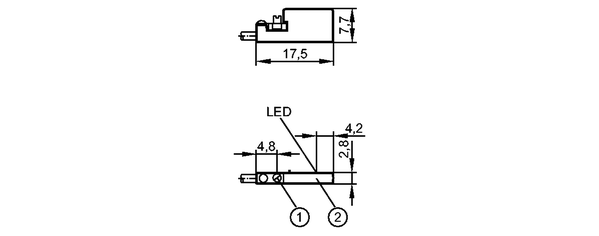 1: Крепежный фланец<br/>2: Чувствительная поверхность датчика