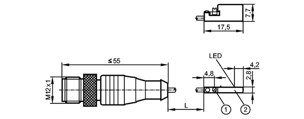 1: Крепежный фланец<br/>2: Чувствительная поверхность датчика