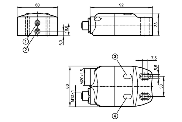 1: датчик 1<br/>2: датчик 2<br/>3: Светодиод OUT 2<br/>4: Светодиод OUT 1