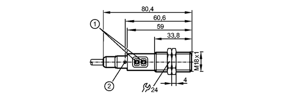 1: Кнопки для программирования<br/>2: 4 светодиода x 90° 