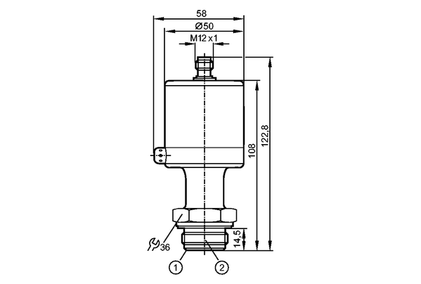 1: Кромка уплотнения Aseptoflex<br/>2: Резьба ASEPTOFLEX    