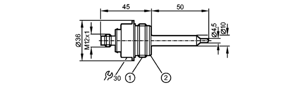 1: Резьба ASEPTOFLEX<br/>2: Кромка уплотнения Aseptoflex Made in USA