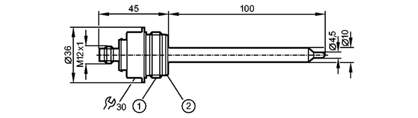 1: Резьба ASEPTOFLEX<br/>2: Кромка уплотнения Aseptoflex 