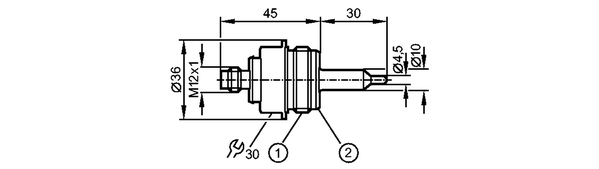 1: Резьба ASEPTOFLEX<br/>2: Кромка уплотнения Aseptoflex Made in USA