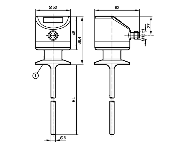 1: 1,5" Clamp (ISO 2852)<br/>EL = Монтажная длина      Made in USA