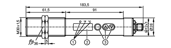 1: Светодиоды (дисплей / состояние переключения выхода)<br/>2: 7-сегментный светодиодный дисплей (4-цифры)<br/>3: Кнопки для программирования