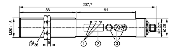 1: Светодиоды (дисплей / состояние переключения выхода)<br/>2: 7-сегментный светодиодный дисплей (4-цифры)<br/>3: Кнопки для программирования