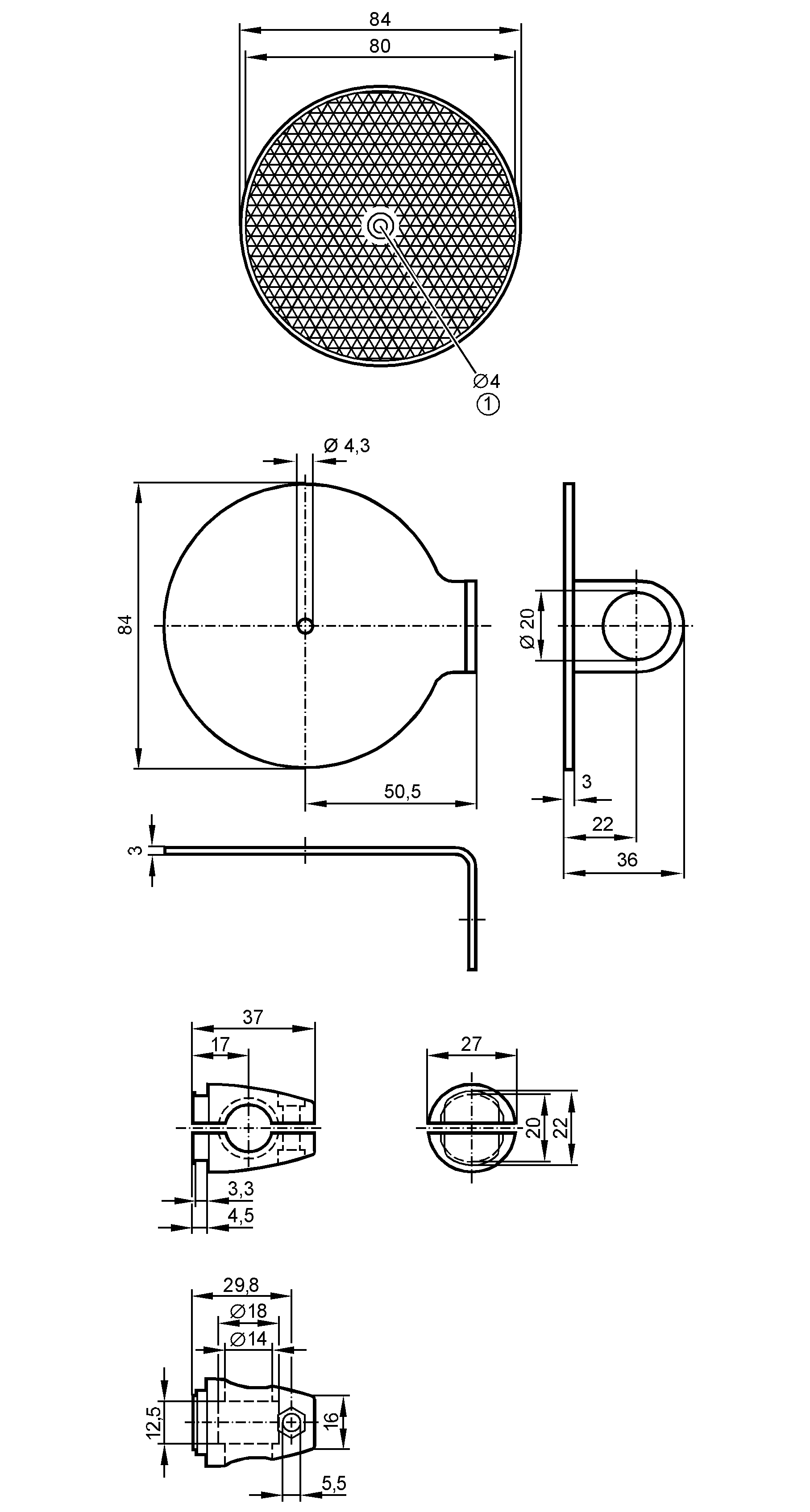 1: Ø головки винта до 7,5 mm