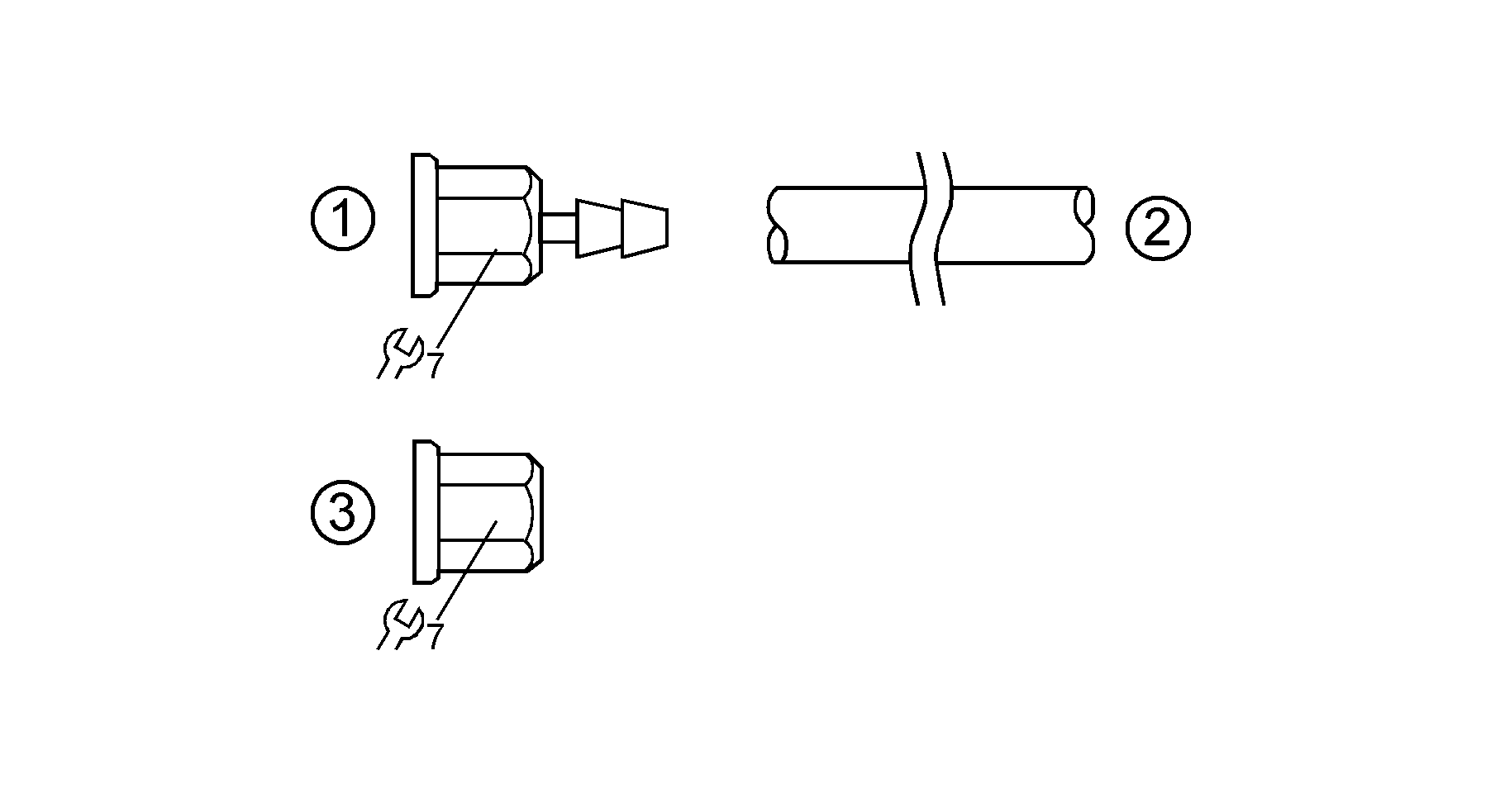 1: штуцер<br/>2: шланг<br/>3: крышка-колпачок