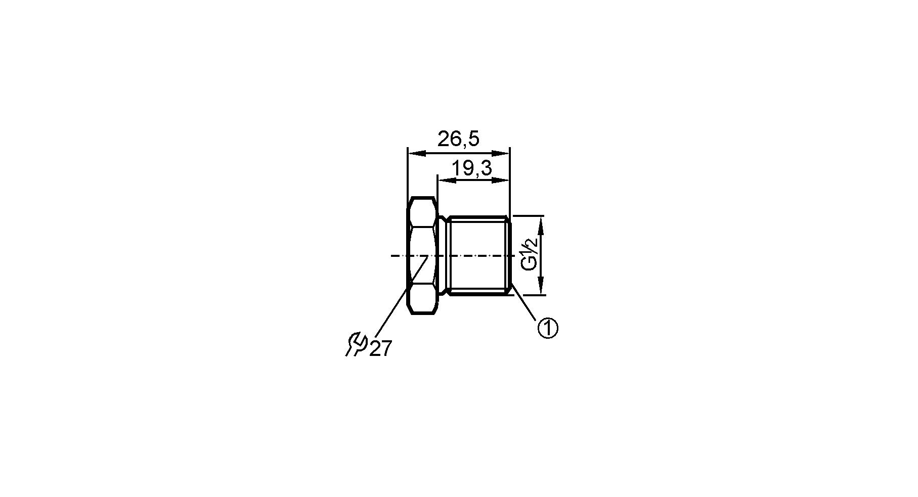 1: внутренняя резьба M16 x 1,5