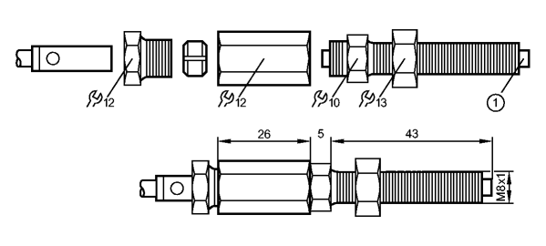 1: подвижный штифт с возвратной пружиной (ход: 1,5 мм, Ø 5,5mm)