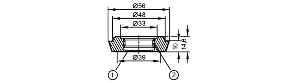 1: Резьба ASEPTOFLEX<br/>2: Кромка уплотнения Aseptoflex 