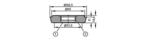 1: Резьба ASEPTOFLEX<br/>2: Кромка уплотнения Aseptoflex 