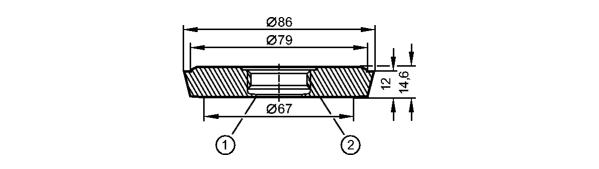 1: Резьба ASEPTOFLEX<br/>2: Кромка уплотнения Aseptoflex 