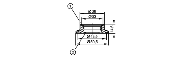 1: Резьба ASEPTOFLEX<br/>2: Кромка уплотнения Aseptoflex 