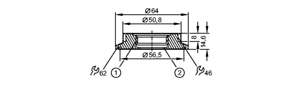 1: Резьба ASEPTOFLEX<br/>2: Кромка уплотнения Aseptoflex 