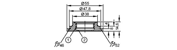 1: Резьба ASEPTOFLEX<br/>2: Кромка уплотнения Aseptoflex 