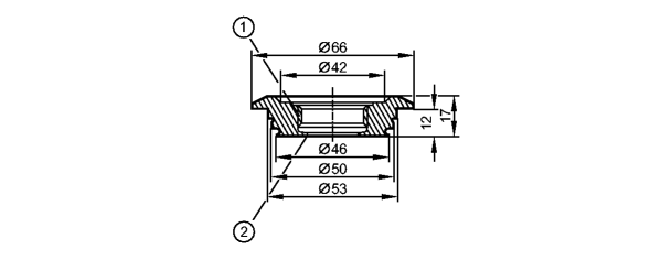 1: Резьба ASEPTOFLEX<br/>2: Кромка уплотнения Aseptoflex  