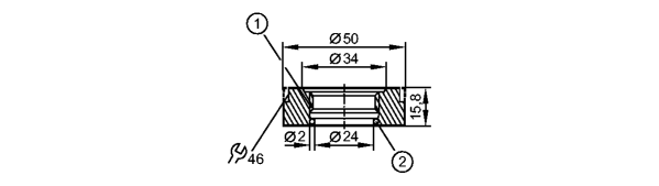 1: Резьба ASEPTOFLEX<br/>2: О-кольцо 24 x 2 FPM 80SH 