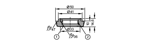 1: Резьба ASEPTOFLEX<br/>2: Кромка уплотнения Aseptoflex 