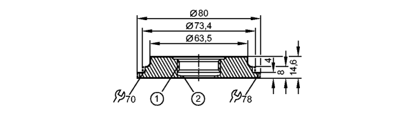 1: Резьба ASEPTOFLEX<br/>2: Кромка уплотнения Aseptoflex 